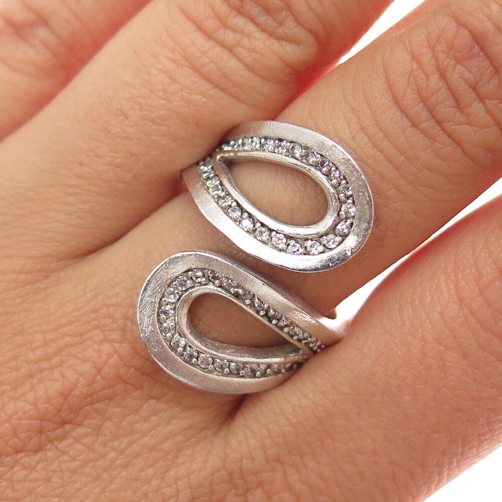 925 Sterling Silver Vintage Round-Cut C Z Adjustable Ring Size 8.5